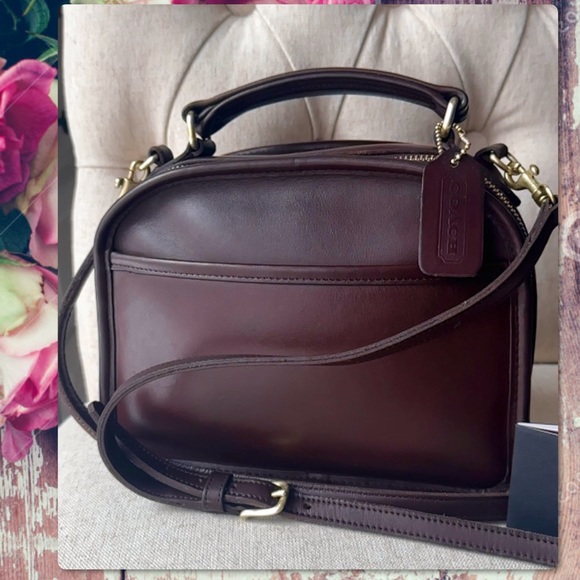 Coach Handbags - VINTAGE COACH MAHOGANY LEATHER LUNCHBOX ZIP CROSSBODY TOP HANDLE BAG 9991